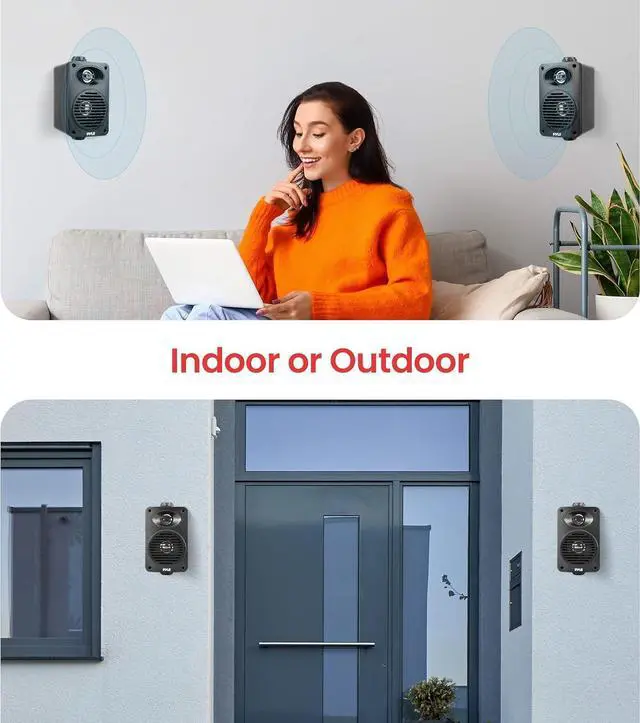 Alt view image 6 of 7 - 200 Watt Bluetooth Indoor Outdoor Speakers Pair - Dual Waterproof 3.5 2-Way Full Range Speaker System w/ 1/2 High Compliance Polymer Tweeter | Home, Boat, Marine, Deck, Patio, Poolside (White)