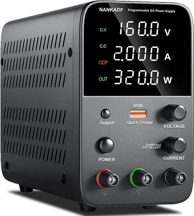 Main image of Bench Power Supply with Encoder Adjustment Knob, Output Enable/Disable Button, Adjustable Power Supply with USB Quick-Charge, Short Circuit Alam (160V 2A Black)