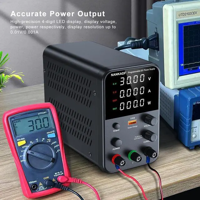 Alt view image 2 of 7 - Bench Power Supply with Encoder Adjustment Knob, Output Enable/Disable Button, Adjustable Power Supply with USB Quick-Charge, Short Circuit Alam (160V 2A Black)