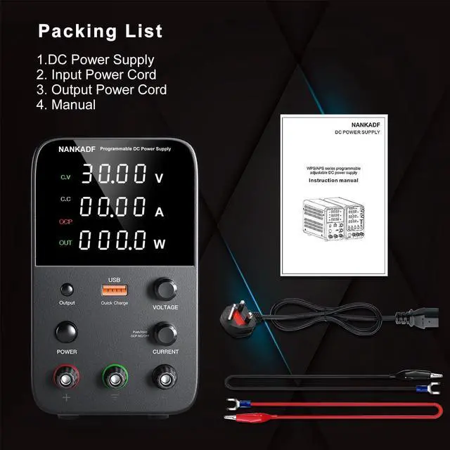 Alt view image 6 of 7 - Bench Power Supply with Encoder Adjustment Knob, Output Enable/Disable Button, Adjustable Power Supply with USB Quick-Charge, Short Circuit Alam (160V 2A Black)