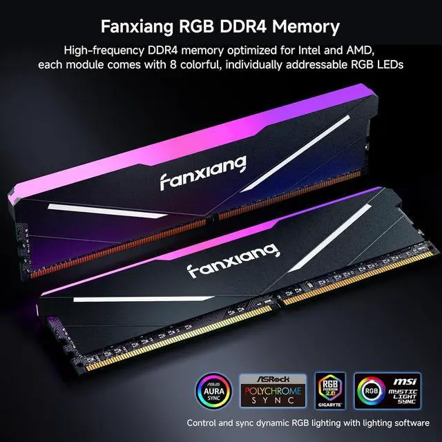 Alt view image 6 of 7 - RGB DDR4 RAM 16GB (2x8GB) 3600MHz CL18 V1.35, Desktop Gaming Machine Overclocking Memory, Intel XMP 2.0 & AMD Compatible - Black