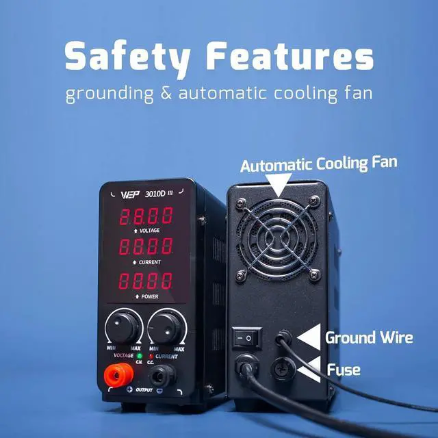 Alt view image 3 of 7 - 605D-III DC Variable Power Supply 60.00V 5.000A High Precision Bench Lab Power Supply with Alligator Clips for anodizing kit, Electroplating, arduino, breadboard