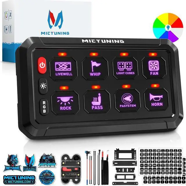 Main image of P1s RGB 5 Inch 8 Gang Switch Panel, High Power 5-Level Brightness Multifunction Toggle Switch Momentary Circuit Control Relay System Box for Truck SUV Offroad Marine, 2-Year Warranty