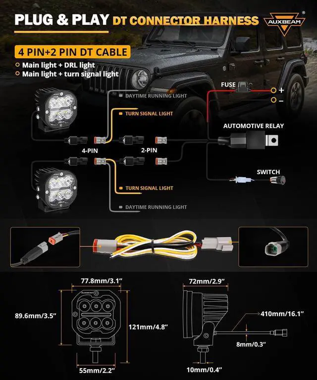 Alt view image 5 of 6 - XP-Ultra Series 3Inch 84W LED Pods, DRL & Turn Signal Multi Modes Amber White LED Light Bar, 9600LM Spot Flood Combo Ditch Lights Yellow Fog Lights Offroad Cube Lights with Covers, Pair