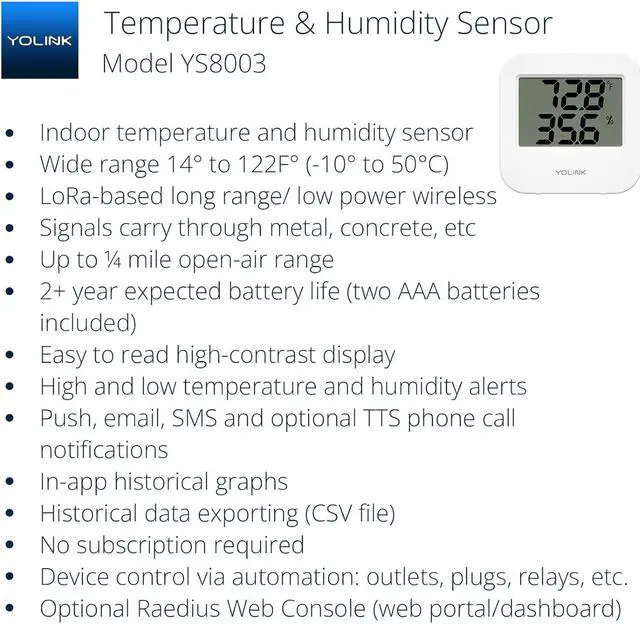 Alt view image 2 of 7 - Smart Wireless Temperature Sensor/Humidity Sensor Wide Range (-22 to 158 Degrees) for Freezer Fridge Monitoring Pet Cage/Tank Monitoring, Smartphone Alerts, Compatible with Alexa IFTTT - Hub Included