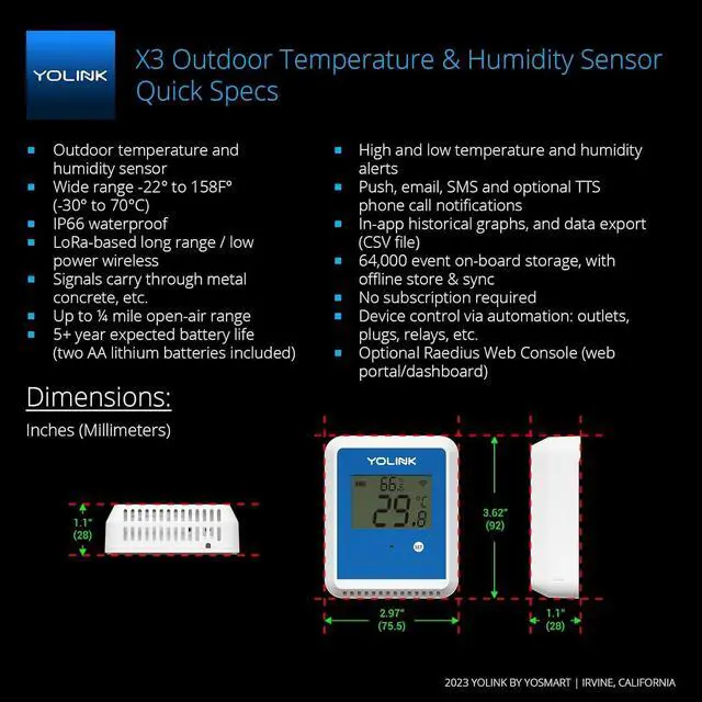 Alt view image 3 of 7 - 2-Pack X3 Version Temperature Humidity Data Logger, Longest Wireless Range, 5+ Years Battery, Emails/Text/App Alerts, Alexa, Best Freezer, Greenhouse Monitor. Hub Included