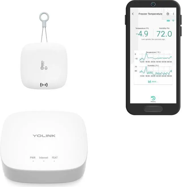 Main image of Smart Outdoor Temperature & Humidity Sensor, Hygrometer, Thermometer, 1000' Long Range, 2+ Years Battery Life, App Alerts, Text/SMS, Email Alerts, Alexa, IFTTT Integration. Hub Included!