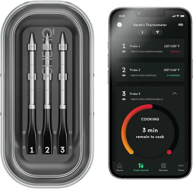 Main image of Sense Smart Wireless Meat Thermometer with 3 Ultra-Thin Probes, Unlimited Range Bluetooth Meat Thermometer, Digital Food Thermometer for Remote Monitoring of BBQ Grill, Oven