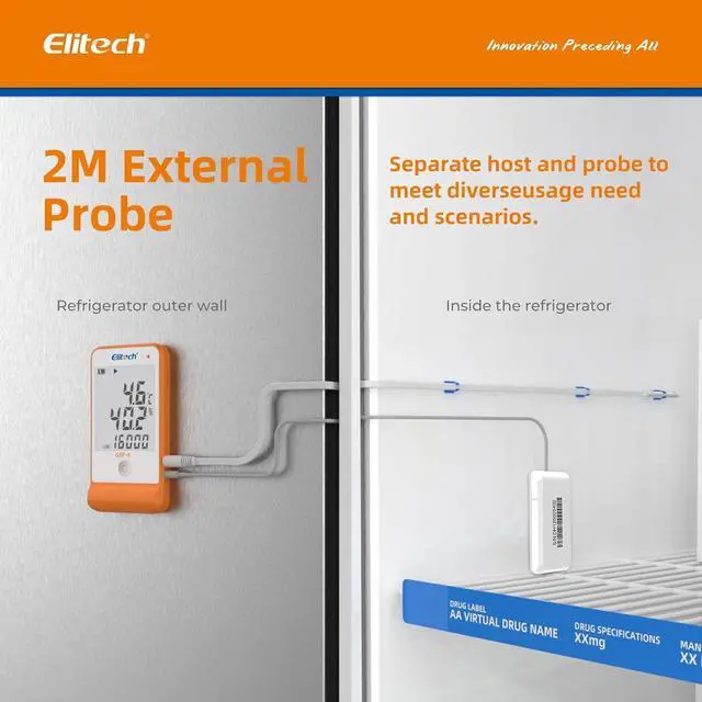 Alt view image 2 of 7 - Ultra Low Digital Temperature Data Logger Medical Refrigerator Thermometer Vaccine Fridge Temperature Monitor Max Min Value GSP-6-PTE