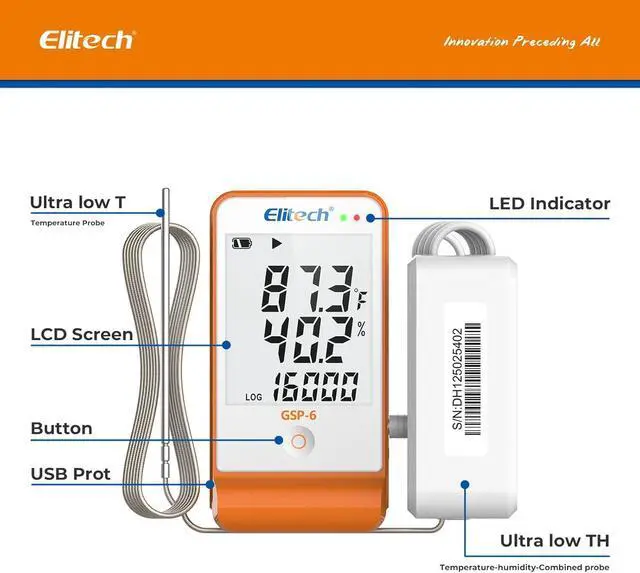 Alt view image 7 of 7 - Ultra Low Digital Temperature Data Logger Medical Refrigerator Thermometer Vaccine Fridge Temperature Monitor Max Min Value GSP-6-PTE