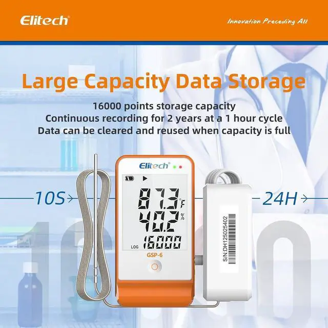 Alt view image 6 of 7 - Ultra Low Digital Temperature Data Logger Medical Refrigerator Thermometer Vaccine Fridge Temperature Monitor Max Min Value GSP-6-PTE