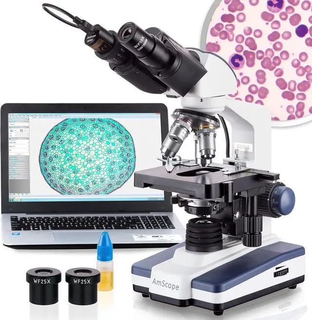 Main image of B120 Series Student & Professional LED Binocular Compound Microscope - 40X-2500X Magnification - Includes 5MP USB Camera & Siedentopf Head