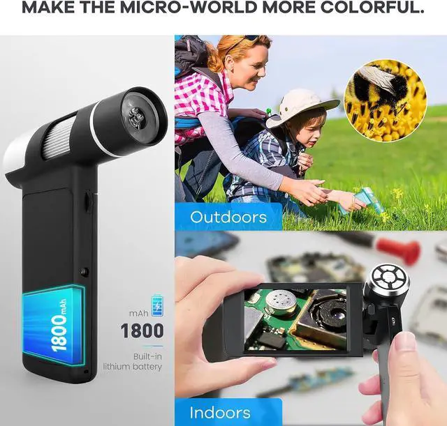 Alt view image 7 of 7 - AD203 Handheld Digital Microscope, Portable Pocket Microscope with 4 inch Screen for Kids and Adults, Black, Electronic FHD Video Microscope, Supports Windows Mac PC, USB Coin Microscope