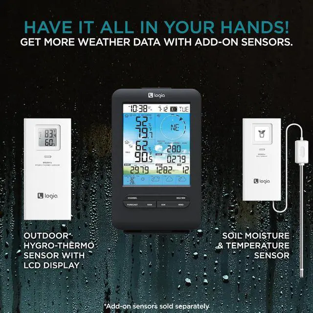 Alt view image 5 of 7 - 18-in-1 Wireless Weather Station with 7-in-1 Solar Sensor Array & 4-Day Forecast, Wi-Fi & Large Color Display, Wind Speed/Direction, Rainfall, UV Index, Light Intensity, Temperature & Humidity