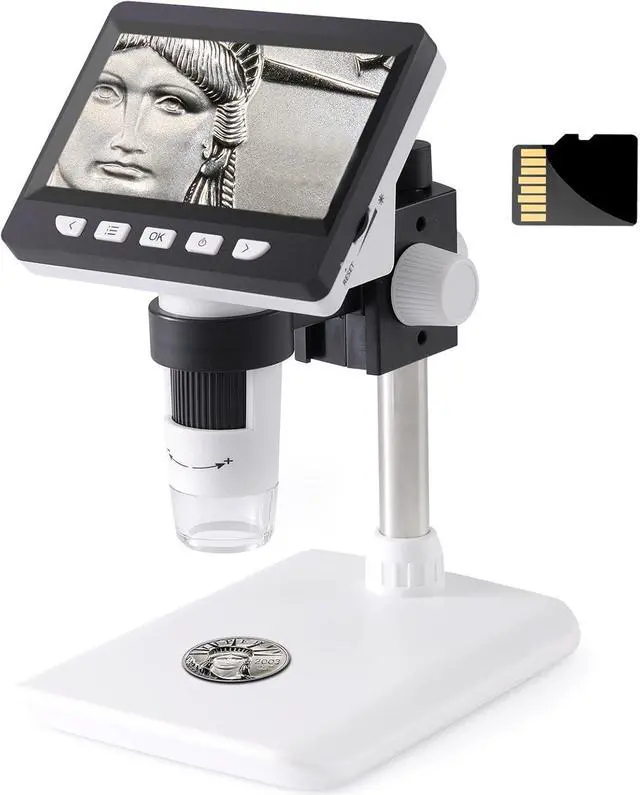 Main image of 4.3 inch IPS Digital Microscope,1080P 50-1000X Magnification Handheld Digital Microscope with 32g TF Card,8 LED Light,Rechargeable Battery Microscope for Coins/Plant/Rock/PCB Soldering