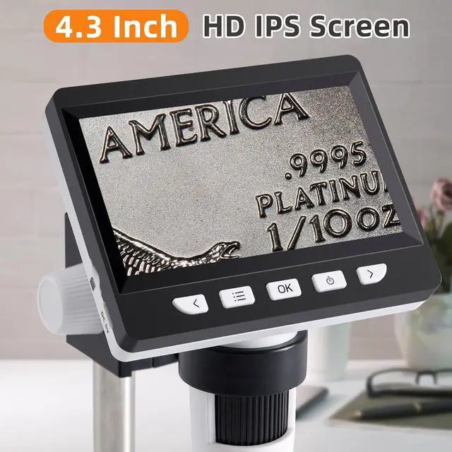 Alt view image 2 of 7 - 4.3 inch IPS Digital Microscope,1080P 50-1000X Magnification Handheld Digital Microscope with 32g TF Card,8 LED Light,Rechargeable Battery Microscope for Coins/Plant/Rock/PCB Soldering