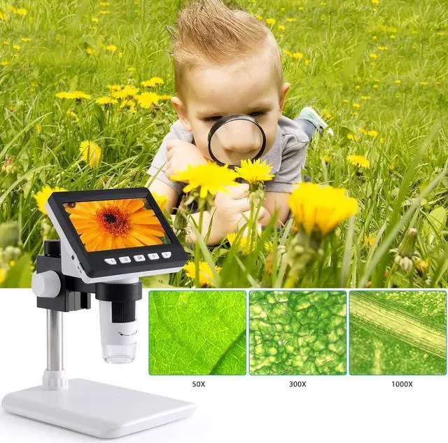 Alt view image 4 of 7 - 4.3 inch IPS Digital Microscope,1080P 50-1000X Magnification Handheld Digital Microscope with 32g TF Card,8 LED Light,Rechargeable Battery Microscope for Coins/Plant/Rock/PCB Soldering