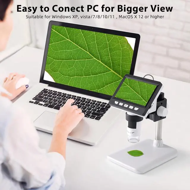 Alt view image 5 of 7 - 4.3 inch IPS Digital Microscope,1080P 50-1000X Magnification Handheld Digital Microscope with 32g TF Card,8 LED Light,Rechargeable Battery Microscope for Coins/Plant/Rock/PCB Soldering