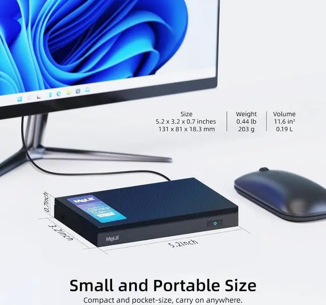 Alt view image 7 of 7 - Fanless Mini PC, Celeron N5105, 8GB RAM, 128GB ROM, Full-Function USB-C, WiFi 5, Support Triple Screen Display, Slim Desktop PC on Industrial, Home, Office