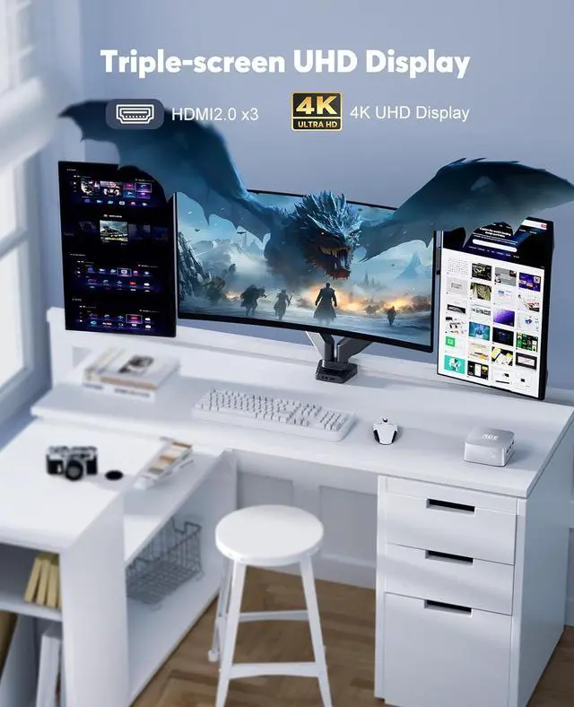 Alt view image 7 of 7 - Win11 Mini PC,12th Alder Lake N100 12GB LPDDR5 256GB M.2 SSD Mini Desktop Computers, Smaller Mini Pc with 3 HDMI Support 4K UHD, Dual Gigabit Ethernet, 2.4G/5G WiFi/BT4.2