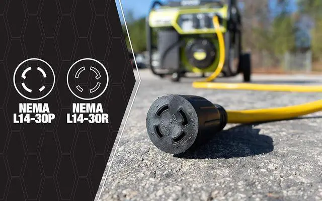 Alt view image 6 of 7 - 65172840 20-Foot 30Amp Generator Cord; 10-Gauge Heavy Duty Electrical Power Cable with L14-30 Locking Plug; 125V / 250V; Yellow; Feet; Black