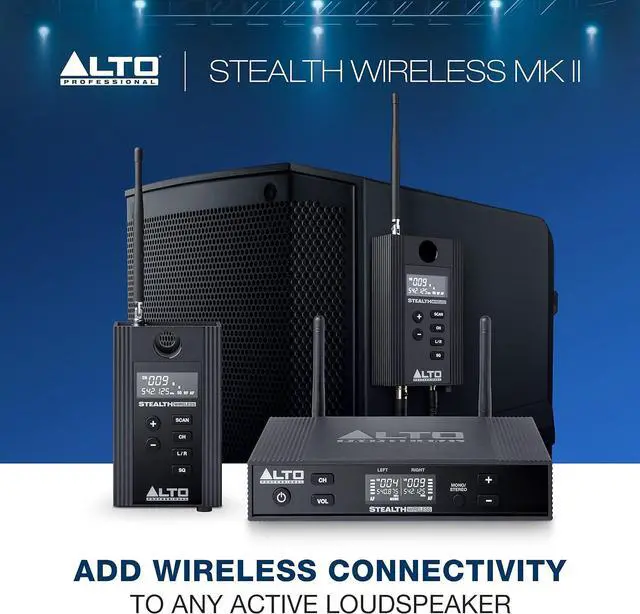 Alt view image 2 of 7 - Professional Stealth MKII-UHF Stereo Wireless Audio System for Active Speakers with Transmitter and 2 Receivers, 2 XLR Ins, Expandable