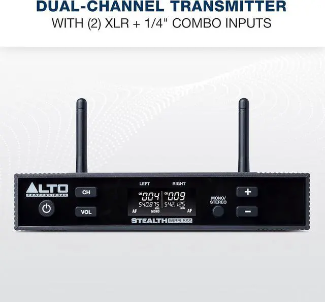 Alt view image 3 of 7 - Professional Stealth MKII-UHF Stereo Wireless Audio System for Active Speakers with Transmitter and 2 Receivers, 2 XLR Ins, Expandable