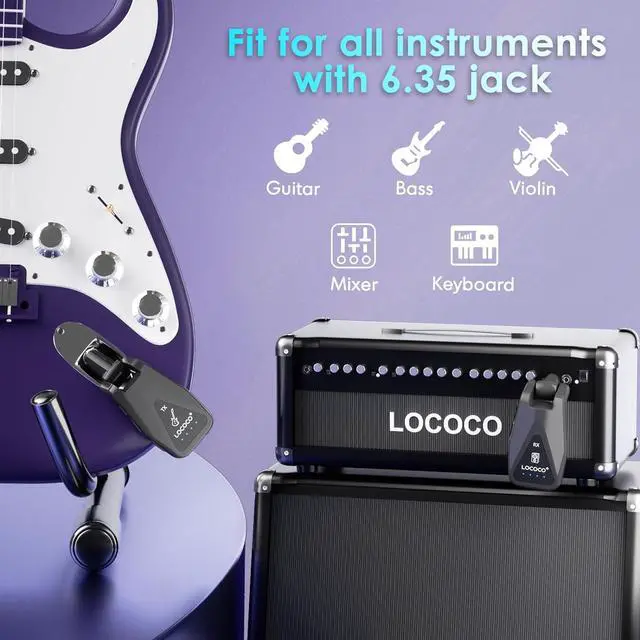 Alt view image 2 of 7 - Wireless Guitar System: 164 Feet Range Wireless Transmitter Receiver - UHF 4 Channels Rechargeable Audio, 220° Rotatable Plug Design for Guitar Bass and Electric Instruments.(Black)