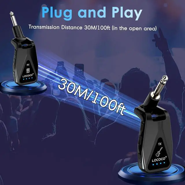 Alt view image 5 of 7 - Wireless Guitar System: 164 Feet Range Wireless Transmitter Receiver - UHF 4 Channels Rechargeable Audio, 220° Rotatable Plug Design for Guitar Bass and Electric Instruments.(Black)