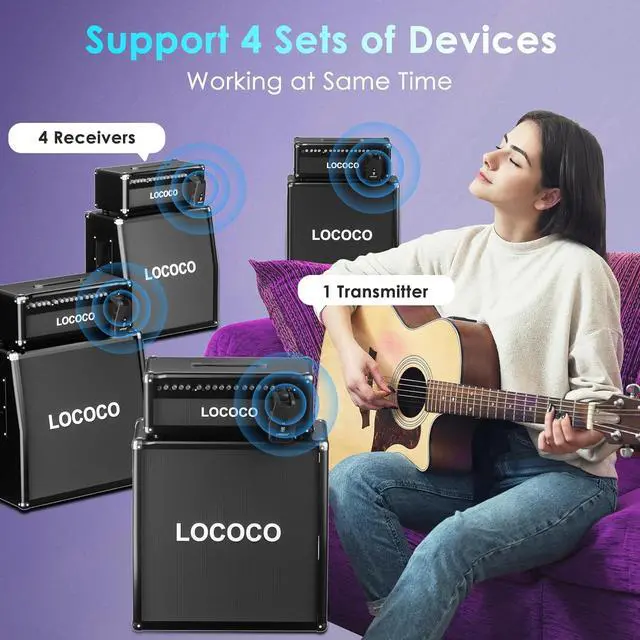 Alt view image 7 of 7 - Wireless Guitar System: 164 Feet Range Wireless Transmitter Receiver - UHF 4 Channels Rechargeable Audio, 220° Rotatable Plug Design for Guitar Bass and Electric Instruments.(Black)