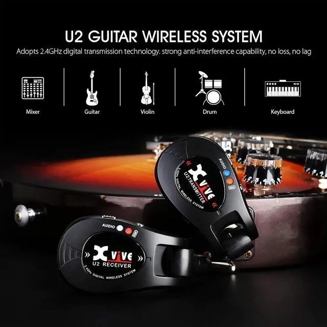 Alt view image 2 of 6 - U2 Wireless Guitar System Rechargeable 2.4GHz Guitar Wireless Transmitter and Receiver for Electric Guitar Bass Violin Keyboard