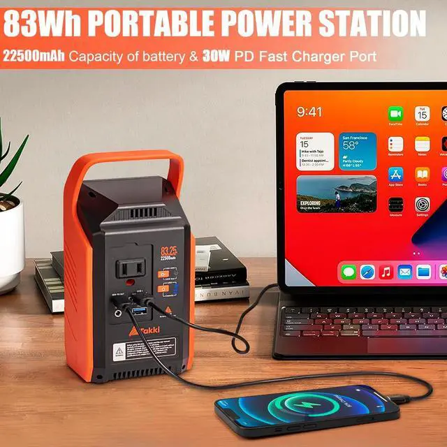 Alt view image 2 of 7 - Portable Power Station 83Wh, Camping Solar Generator Power Bank with 110V/80W AC Outlet, USB Type-C Port, Camping Light Lithium Battery for Home Emergency Laptop Battery Backup