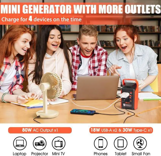 Alt view image 3 of 7 - Portable Power Station 83Wh, Camping Solar Generator Power Bank with 110V/80W AC Outlet, USB Type-C Port, Camping Light Lithium Battery for Home Emergency Laptop Battery Backup