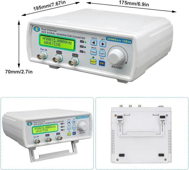 Alt view image 3 of 6 - DDS Signal Generator Counter, 2" Screen Display 25MHz High Precision Dual-Channel Arbitray Waveform Generator Frequency Meter 200MSa/s