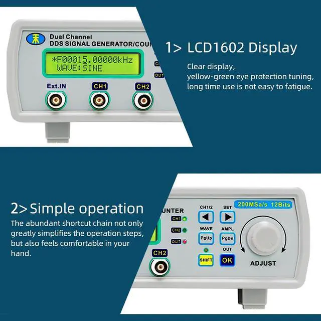 Alt view image 4 of 6 - DDS Signal Generator Counter, 2" Screen Display 25MHz High Precision Dual-Channel Arbitray Waveform Generator Frequency Meter 200MSa/s