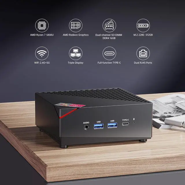Alt view image 3 of 7 - Dual LAN Mini Gaming PC  Ryzen 7 5800U Mini PC 16GB DDR4 512GB SSD Mini Computers (8C/16T, up to 4.4Ghz), 4K Triple Display Mini Desktop Bluetooth/WiFi 6/Office