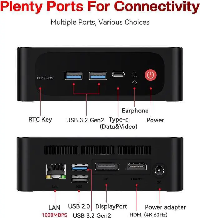Alt view image 2 of 7 - SER5 PRO Mini PC 8Core  Ryzen 7 5800H 32GB DDR4 500GB NVMe M.2 SSDTriple Display 4K@60Hz Output, DP, HDMI,Type-c,Wi-Fi 6,RJ45,W-11 Gaming Office Mini Computer