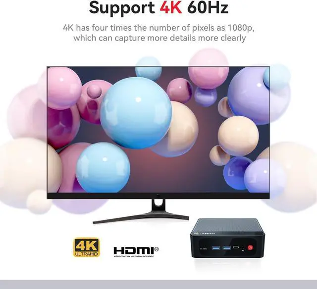 Alt view image 7 of 7 - SER5 PRO Mini PC 8Core  Ryzen 7 5800H 32GB DDR4 500GB NVMe M.2 SSDTriple Display 4K@60Hz Output, DP, HDMI,Type-c,Wi-Fi 6,RJ45,W-11 Gaming Office Mini Computer