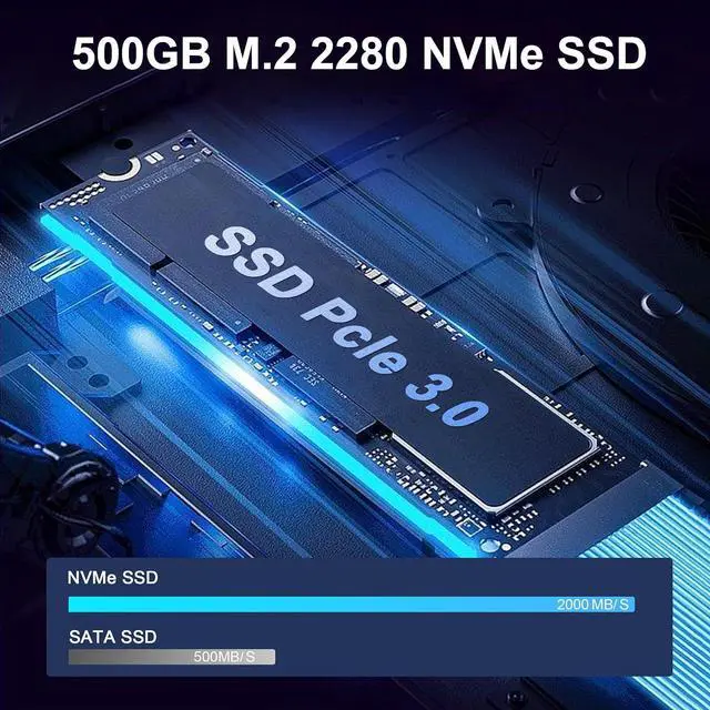 Alt view image 3 of 7 - Mini PC, EQ13 16GB DDR4 500GB PCIe3.0 SSD,  Alder Lake-N100 (up to 3.4GHz), Dual LAN Mini Computer Supports WiFi6, BT5.2, USB3.2, 4K@60Hz Dual Display, Home-Server/Network Firewall
