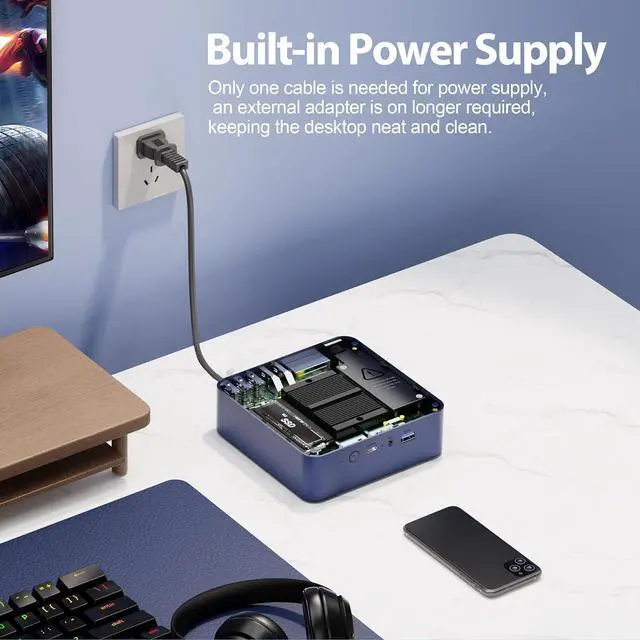 Alt view image 6 of 7 - Mini PC, EQ13 16GB DDR4 500GB PCIe3.0 SSD,  Alder Lake-N100 (up to 3.4GHz), Dual LAN Mini Computer Supports WiFi6, BT5.2, USB3.2, 4K@60Hz Dual Display, Home-Server/Network Firewall