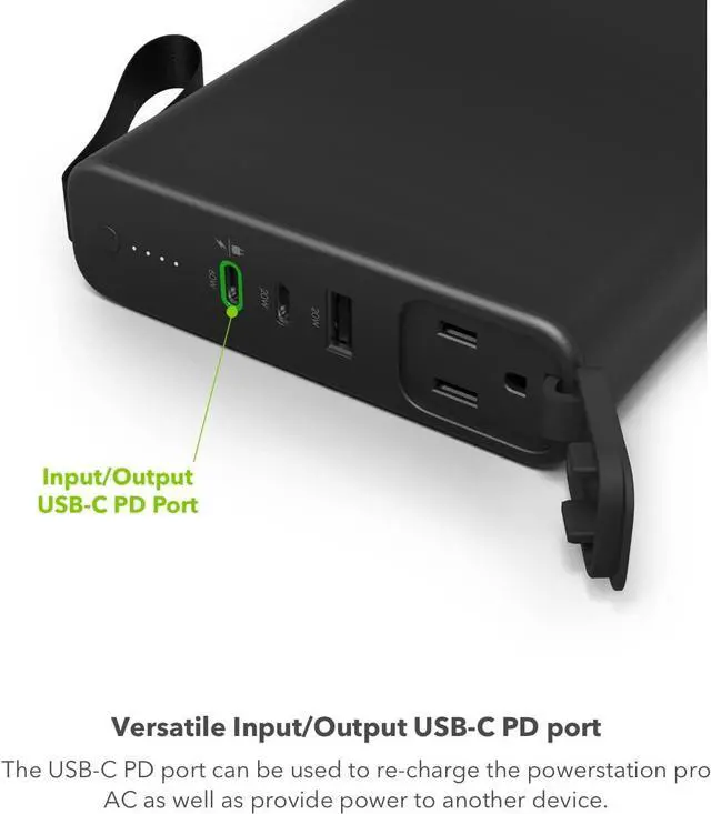 Alt view image 7 of 7 - powerstation pro AC (2023)-27,000 mAh External Battery compatbile With MacBook&iPad Portable PD battery with 100W of AC&60W USB-C Fast Charge integrated carry strap-USB-C cable included, Black