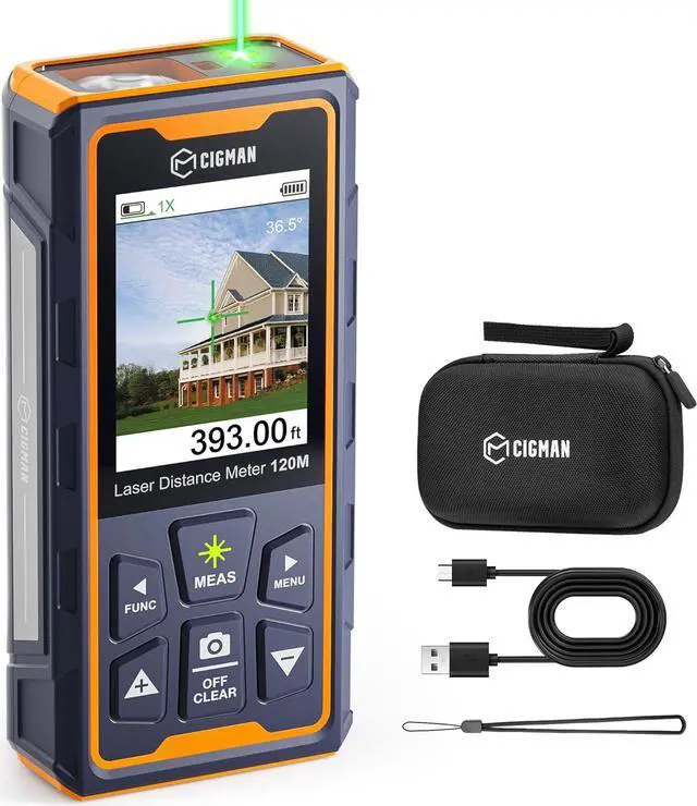 Main image of Laser Measuring Tool, 393ft Green-Beam Laser Measure, Outdoor Laser Measurement Tool with 4X Camera, P2P Technology, IP68, Rechargeable Laser Distance Meter, Length, Area, Volume, Angle Sensor