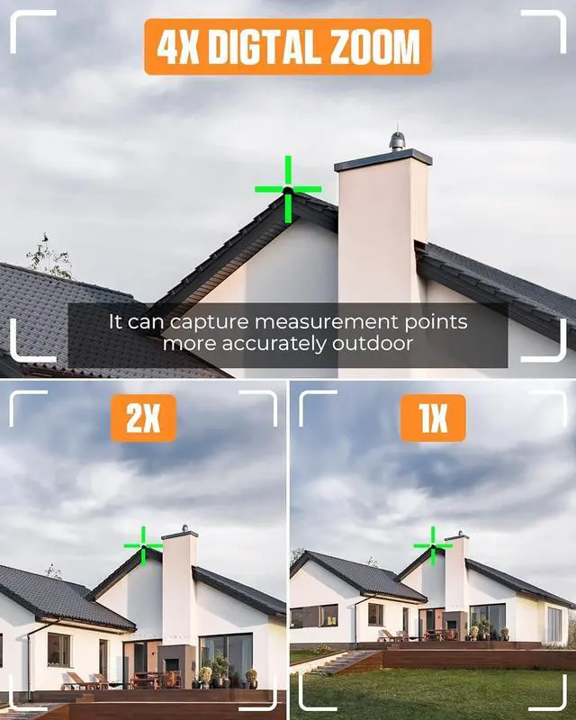 Alt view image 3 of 7 - Laser Measuring Tool, 393ft Green-Beam Laser Measure, Outdoor Laser Measurement Tool with 4X Camera, P2P Technology, IP68, Rechargeable Laser Distance Meter, Length, Area, Volume, Angle Sensor