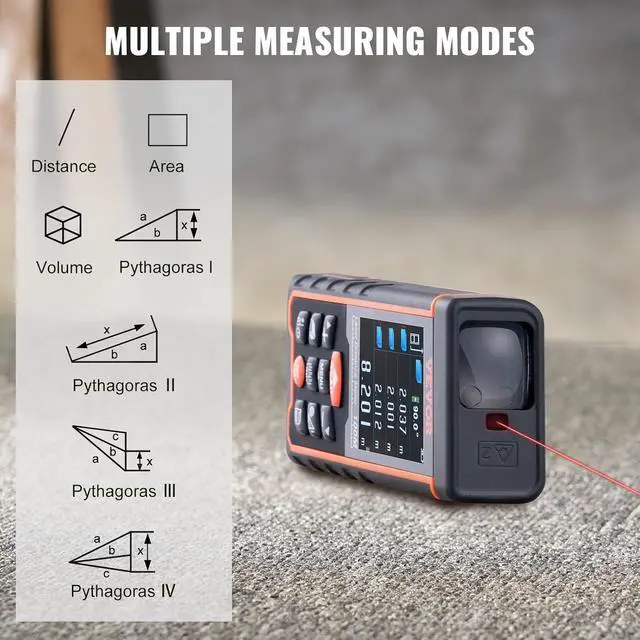 Alt view image 3 of 7 - Laser Measure, 328 Feet Laser Measurement Tool, Laser Distance Meter with Electronic Angle, M/Ft//in Unit Switching, 2.4'' Colorlit Screen, Measure Distance/Area/Volume, Pythagorean Mode