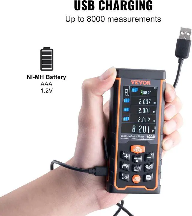 Alt view image 7 of 7 - Laser Measure, 328 Feet Laser Measurement Tool, Laser Distance Meter with Electronic Angle, M/Ft//in Unit Switching, 2.4'' Colorlit Screen, Measure Distance/Area/Volume, Pythagorean Mode