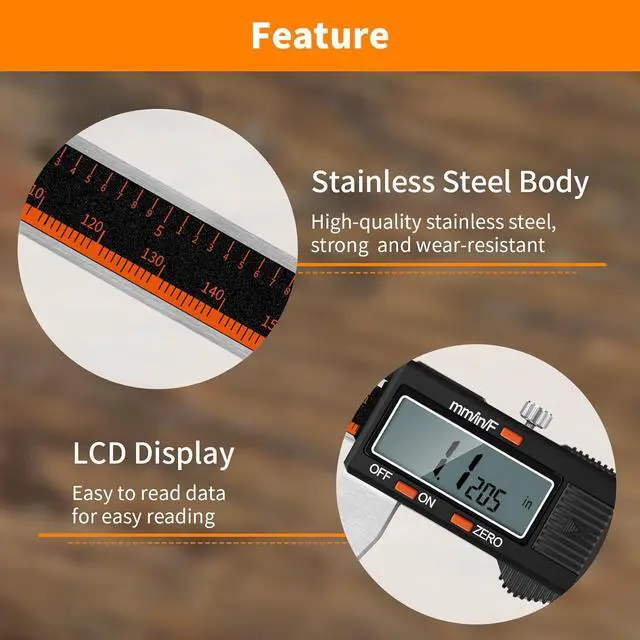 Alt view image 2 of 7 - Digital Caliper 12 Inch, Stainless Steel Caliper Measuring Tool with Large LCD Screen, Auto-Off Feature, Inch/Millimeter, Electronic Vernier Caliper for DIY, Jewelry, Parts,3D Printing