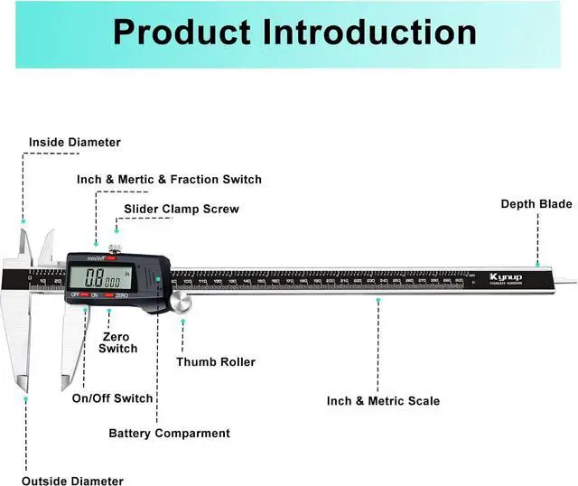 Alt view image 7 of 7 - Micrometer Caliper Tool, 12Inch Digital Caliper, Vernier Caliper with Stainless Steel, Large LCD Screen, Auto - Off Feature, Inch Metric Fraction Conversion