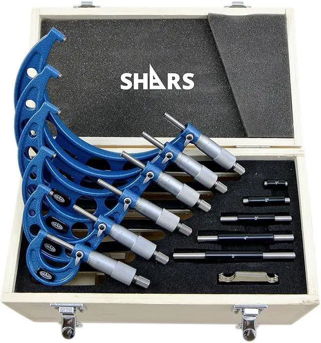Main image of 0-6" Premium Outside Micrometer 0.0001" Precision Solid Metal Frame Carbide Tip 6 pcs Set 303-2653N R)
