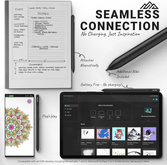 Alt view image 2 of 7 - EMR Stylus Remarkable 2 Pen Replacement with Digital Eraser + 5 Tips | 4096 Pressure Level Sensitivity & Palm Rejection | Digital Pen Marker Plus Compatible Kindle Scribe & Tablet Pen