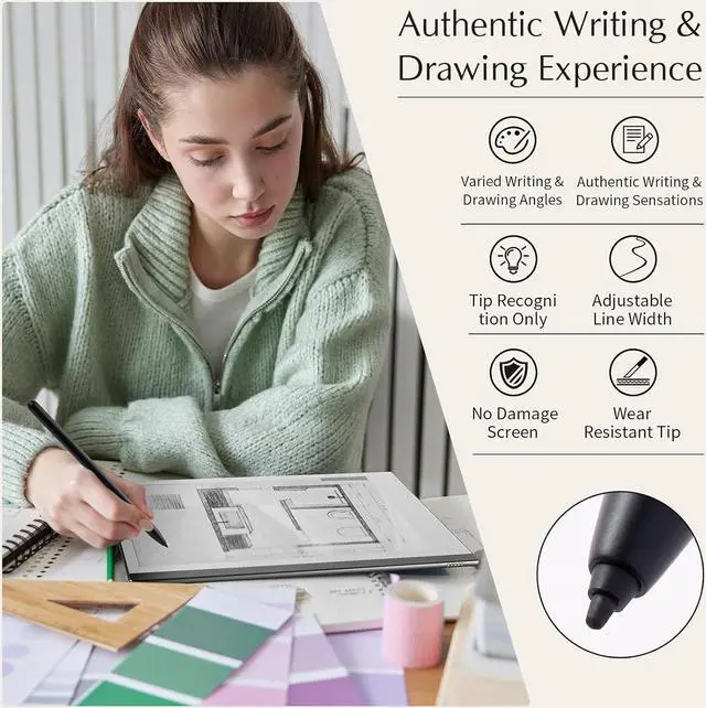 Alt view image 3 of 7 - Marker Pen Replacement for Remarkable 2, Digital Eraser,4096 Pressure Sensitivity, Palm Rejection, Remarkable Plus Pen Remarkable2 Stylus Pen, 5pcs Soft Tips/Nibs (White)